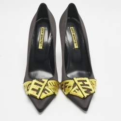 Off-White Black/Yellow Satin Commercial Bow Pumps Size 40
