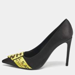 Off-White Black/Yellow Satin Commercial Bow Pumps Size 40