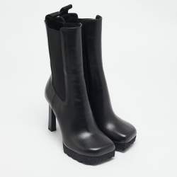 Off-White Black Leather Sponge Chelsea Heeled Ankle Length Boots Size 36