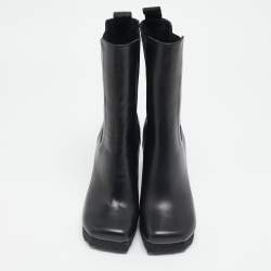 Off-White Black Leather Sponge Chelsea Heeled Ankle Length Boots Size 36