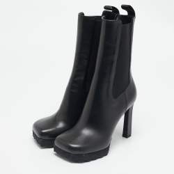Off-White Black Leather Sponge Chelsea Heeled Ankle Length Boots Size 36
