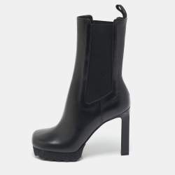 Off-White Black Leather Sponge Chelsea Heeled Ankle Length Boots Size 36