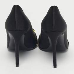 Pre Owned Off-White Black/Yellow Satin and Logo Canvas Commercial Bow Pumps Size 39