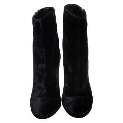 Pre Owned Off-White Black Velvet Block Heel Ankle Boots Size 38