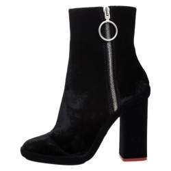 Pre Owned Off-White Black Velvet Block Heel Ankle Boots Size 38