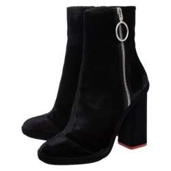 Pre Owned Off-White Black Velvet Block Heel Ankle Boots Size 38