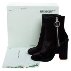 Pre Owned Off-White Black Velvet Block Heel Ankle Boots Size 38