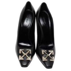 Pre Owned Off-White Black Leather Arrow Embellished Pumps Size 41