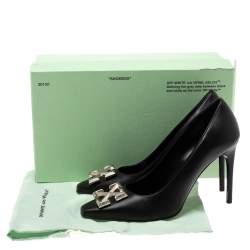 Pre Owned Off-White Black Leather Arrow Embellished Pumps Size 41
