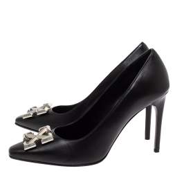 Pre Owned Off-White Black Leather Arrow Embellished Pumps Size 41