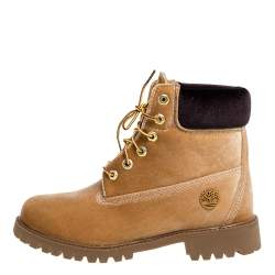 مملوكة مسبقًا Off White x Timberland Brown Velvet Icon 6 Inch Premium Boots Size 41