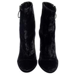 Pre Owned Off-White Black Velvet Block Heel Ankle Boots Size 35
