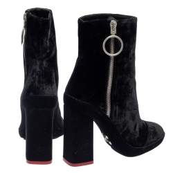 Pre Owned Off-White Black Velvet Block Heel Ankle Boots Size 35