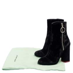 Pre Owned Off-White Black Velvet Block Heel Ankle Boots Size 35