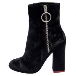 Pre Owned Off-White Black Velvet Block Heel Ankle Boots Size 35