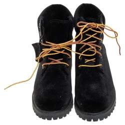 Pre Owned Off White x Timberland Black Velvet Ankle Boots Size 35.5