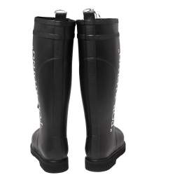 Pre Owned Off-White Black Rubber Quote Motif Lace Up Riding Boots Size 37
