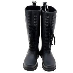 Pre Owned Off-White Black Rubber Quote-Motif Riding Boots Size 38