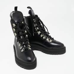 Pre Owned Off-White Black Leather Hiking Ankle Boots Size 38
