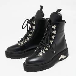 Pre Owned Off-White Black Leather Hiking Ankle Boots Size 38