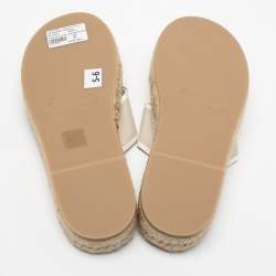 Pre Owned Off-White Beige Logo Embroidered Canvas Crisscross Flat Espadrille Slides Size 38