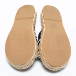 Pre Owned Off-White Black/White Logo Embroidered Canvas Crisscross Flat Espadrille Slides Size 38
