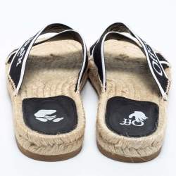 Pre Owned Off-White Black/White Logo Embroidered Canvas Crisscross Flat Espadrille Slides Size 38