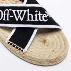 Pre Owned Off-White Black/White Logo Embroidered Canvas Crisscross Flat Espadrille Slides Size 38