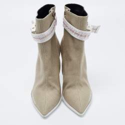 Pre Owned Off-White Grey Canvas Co Virgil Abloh Ankle Boots Size 38