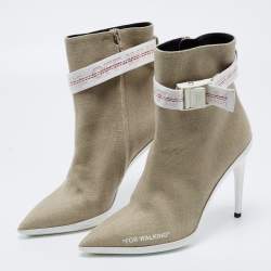 Pre Owned Off-White Grey Canvas Co Virgil Abloh Ankle Boots Size 38