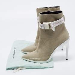 Pre Owned Off-White Grey Canvas Co Virgil Abloh Ankle Boots Size 38