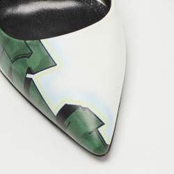 Off-White White/Green Printed Leather Pointed Toe Pumps Size 40