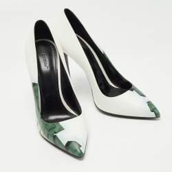 Off-White White/Green Printed Leather Pointed Toe Pumps Size 40