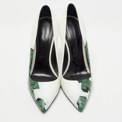 Off-White White/Green Printed Leather Pointed Toe Pumps Size 40