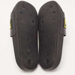 Pre Owned Off-White Black/Yellow Leather and Logo Canvas Industrial Slides Size 41