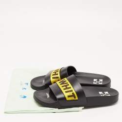 Pre Owned Off-White Black/Yellow Leather and Logo Canvas Industrial Slides Size 41