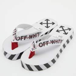 Pre Owned Off-White White Logo Canvas Thong Slides Size 40