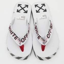 Pre Owned Off-White White Logo Canvas Thong Slides Size 40
