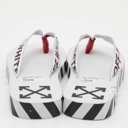 Pre Owned Off-White White Logo Canvas Thong Slides Size 40