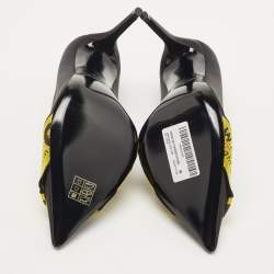 Pre Owned Off-White Black/Yellow Satin and Logo Canvas Pumps Size 40