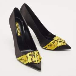 Pre Owned Off-White Black/Yellow Satin and Logo Canvas Pumps Size 40