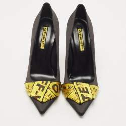 Pre Owned Off-White Black/Yellow Satin and Logo Canvas Pumps Size 40