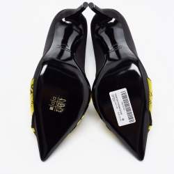 Pre Owned Off-White Black/Yellow Satin and Logo Canvas Pumps Size 40