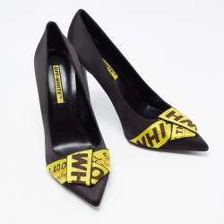 Pre Owned Off-White Black/Yellow Satin and Logo Canvas Pumps Size 40
