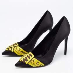 Pre Owned Off-White Black/Yellow Satin and Logo Canvas Pumps Size 40