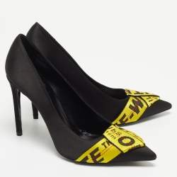 Off-White Black/Yellow Satin and Logo Canvas Commercial Bow Pumps Size 40