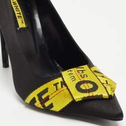 Off-White Black/Yellow Satin and Logo Canvas Commercial Bow Pumps Size 40