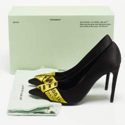 Off-White Black/Yellow Satin and Logo Canvas Commercial Bow Pumps Size 40