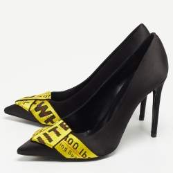 Off-White Black/Yellow Satin and Logo Canvas Commercial Bow Pumps Size 40
