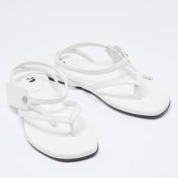 Pre Owned Off-White White Leather Ankle Strap Flats Size 40